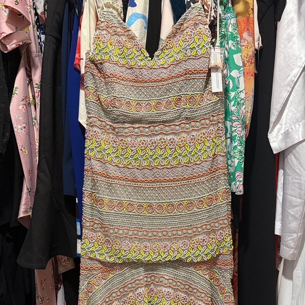 Alice + Olivia beaded Dress with Orange and Green Accents NWT
